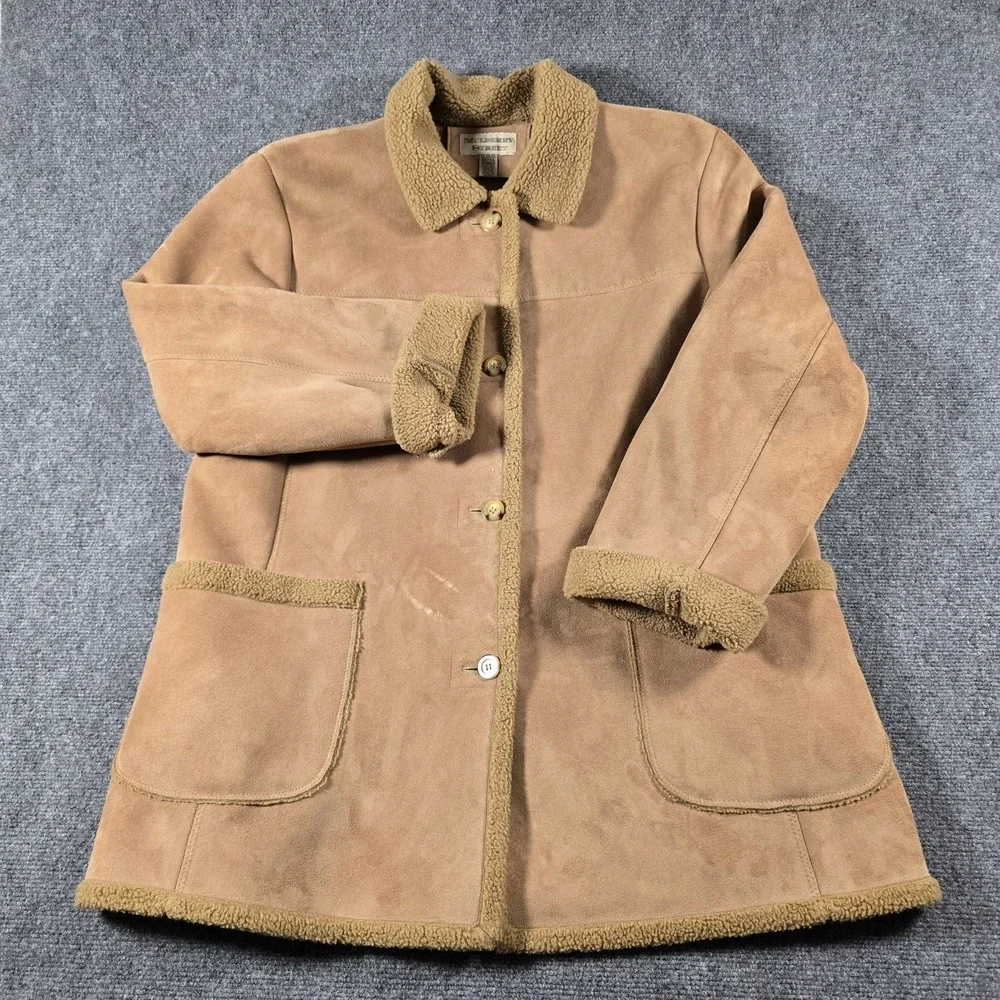 Mulberry Street Womens XL Faux Suede Sherpa Coat Tan Button Front Jacket - Picture 1 of 10